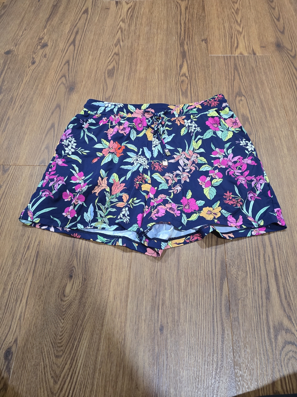 Tommy Bahama Navy Floral Drawstring Bermuda Shorts with Bright Multicolor Print